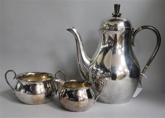 A stylish Danish silver plated three piece coffee set